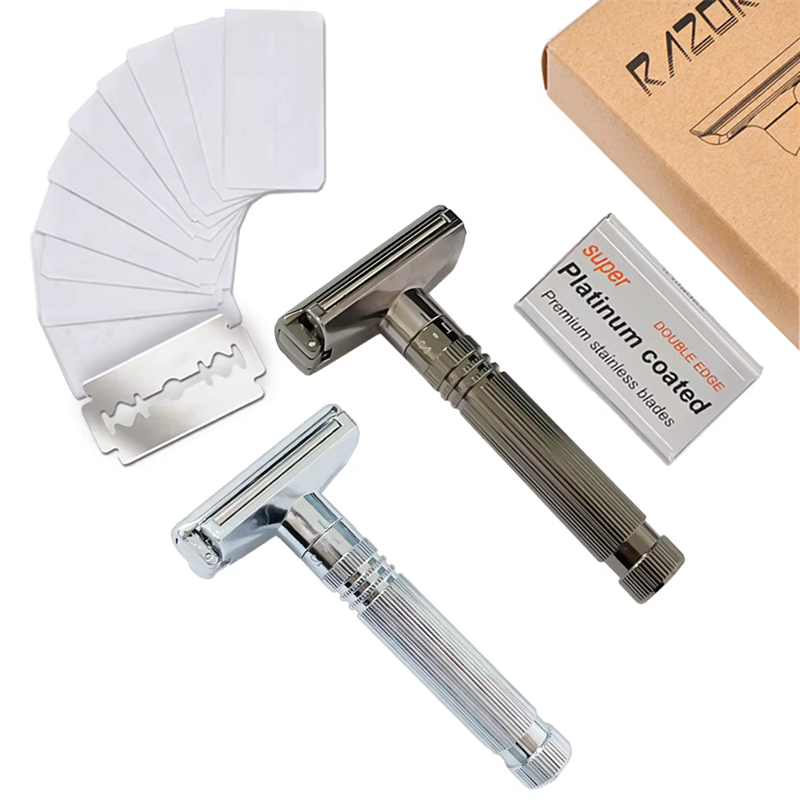 Men's Double-Sided Roller Blade Adjustable Gear Zinc Alloy Stainless Steel Safety Razor Shaver
