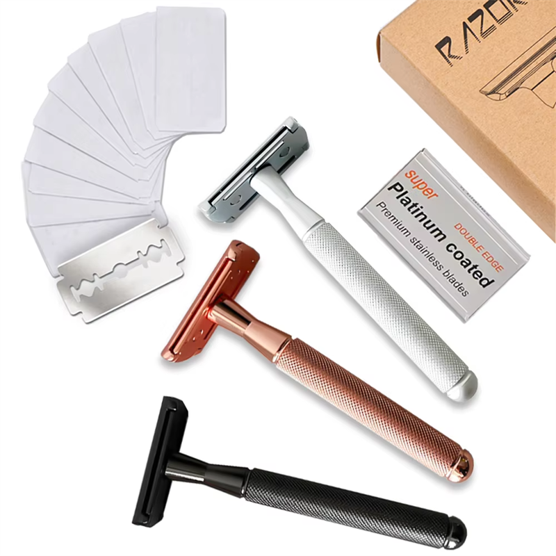 Men's Double-Sided Blade Adjustable Speed Anti-slip Knurled Zinc Alloy Stainless Steel Razor Shaver