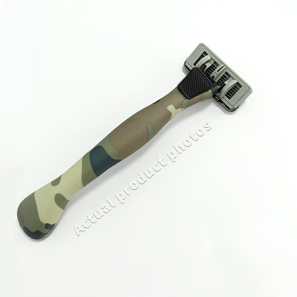 Men's Six-Blade Curved Razor with Non-Slip Zinc Alloy Rubber Handle and Stainless Steel Blade
