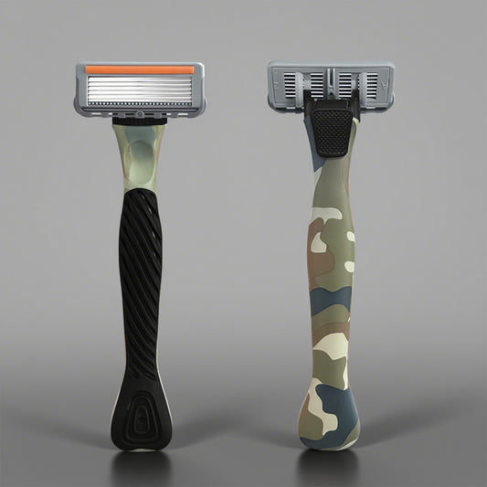 Men's Six-Blade Curved Razor with Non-Slip Zinc Alloy Rubber Handle and Stainless Steel Blade