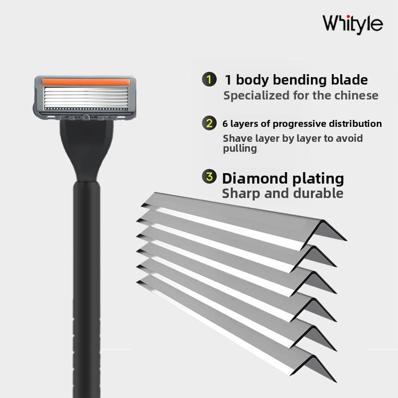 Men's Six-Layer Folding Blade Anti-Slip Aluminum Alloy Stainless Steel ABS Razor