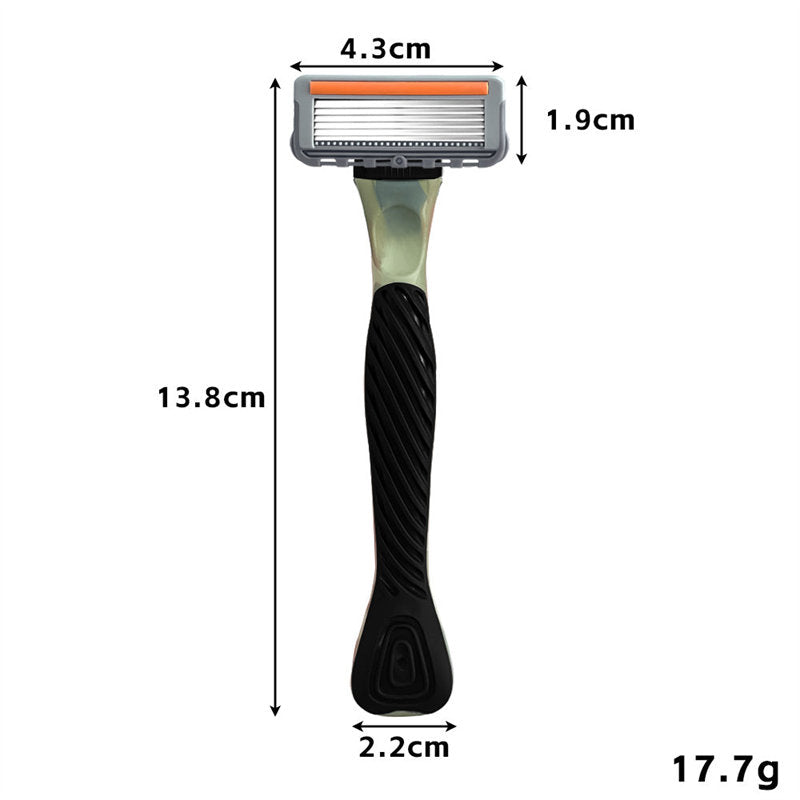 Six-Blade Curved Razor with Non-Slip Zinc Alloy Rubber Handle and Stainless Steel Blade