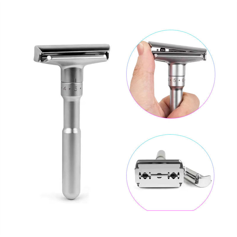 Men's Adjustable 6-Speed Double-Sided Zinc Alloy Stainless Steel Safety Razor