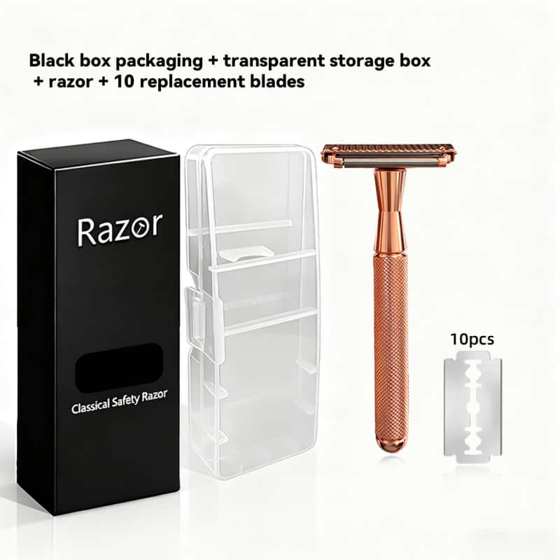 Premium Double-Layer Half-Blade Safety Razor – Solid Zinc Alloy Head & Handle, Includes 10 Replacement Blades + Travel Storage Box