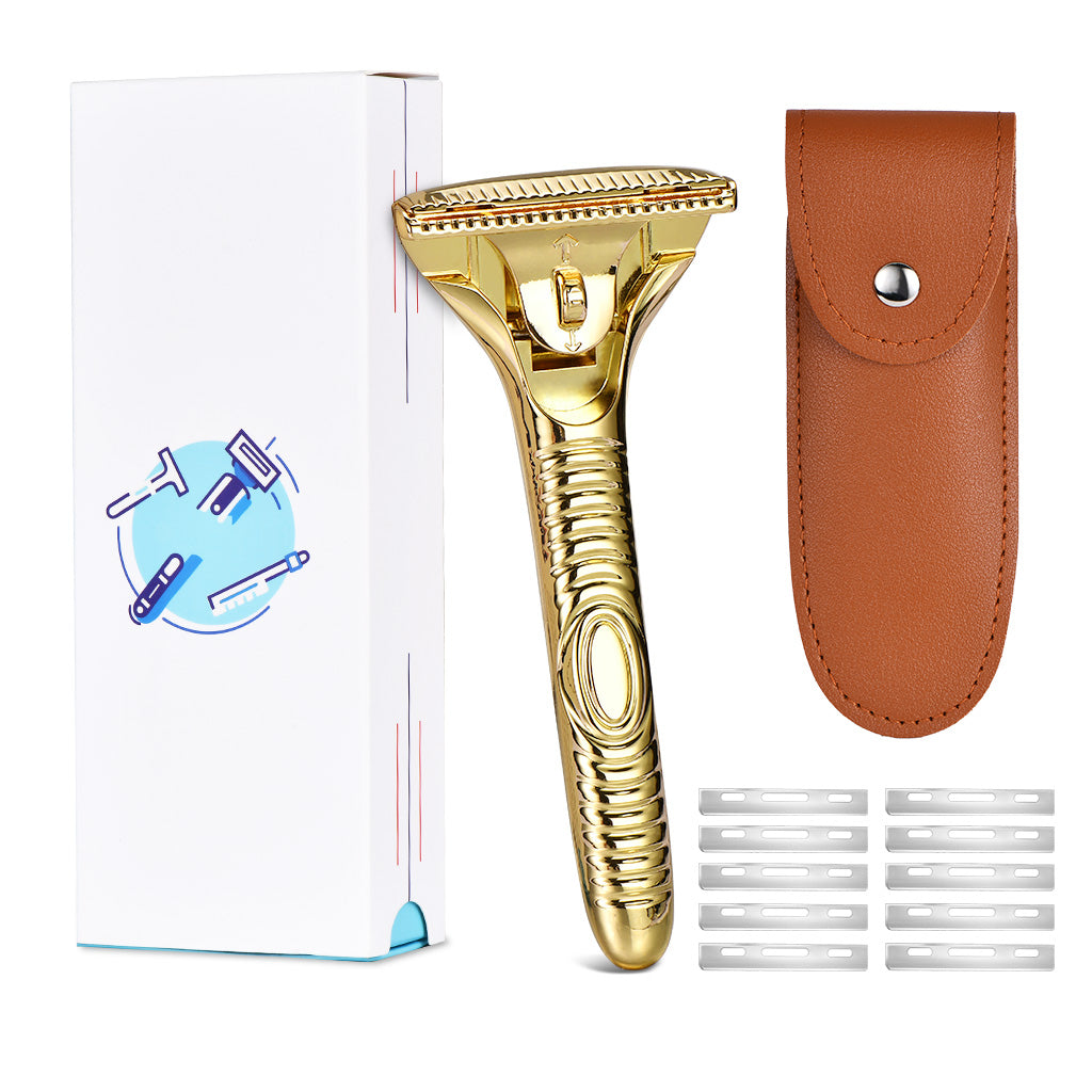 Multicolor Magnetic Sawtooth Razor Zinc Alloy Stainless Steel Safety Razor+Leather Case Travel Set
