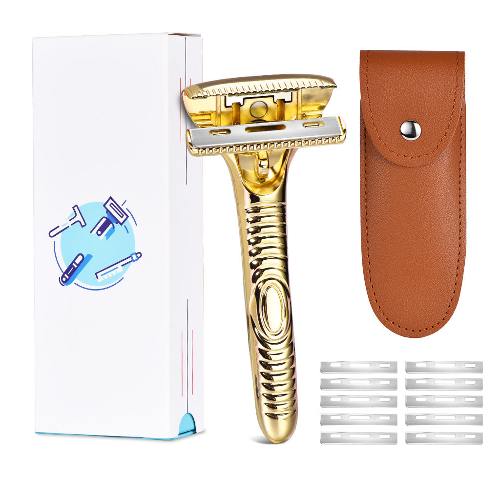 Multicolor Magnetic Sawtooth Razor Zinc Alloy Stainless Steel Safety Razor+Leather Case Travel Set