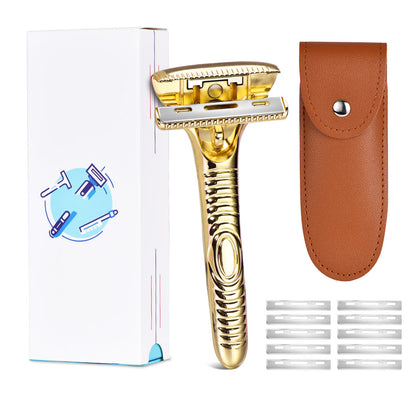 Multicolor Magnetic Sawtooth Razor Zinc Alloy Stainless Steel Safety Razor+Leather Case Travel Set