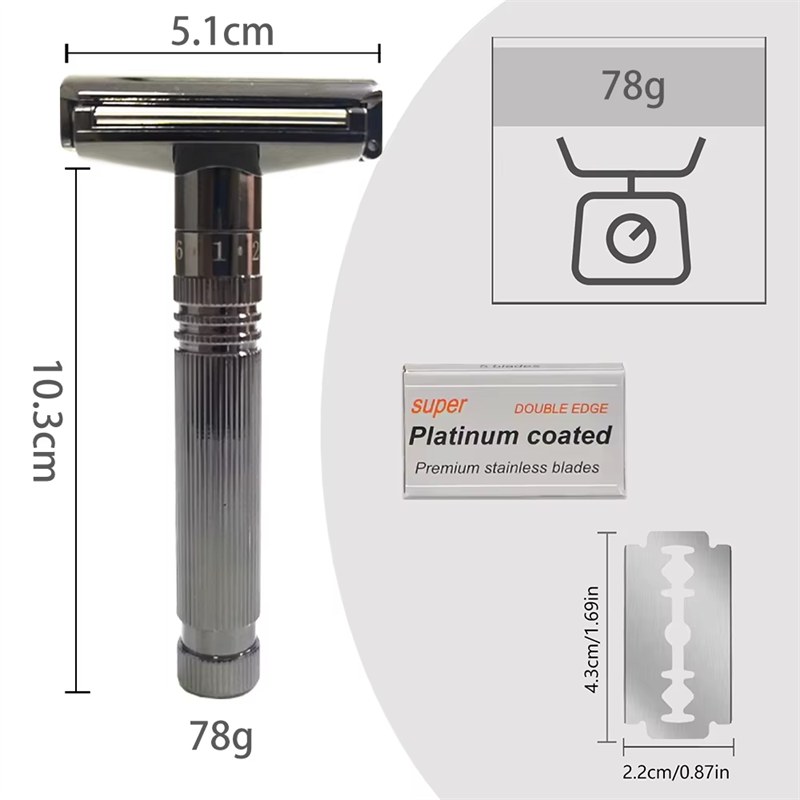 Men's Double-Sided Roller Blade Adjustable Gear Zinc Alloy Stainless Steel Safety Razor Shaver