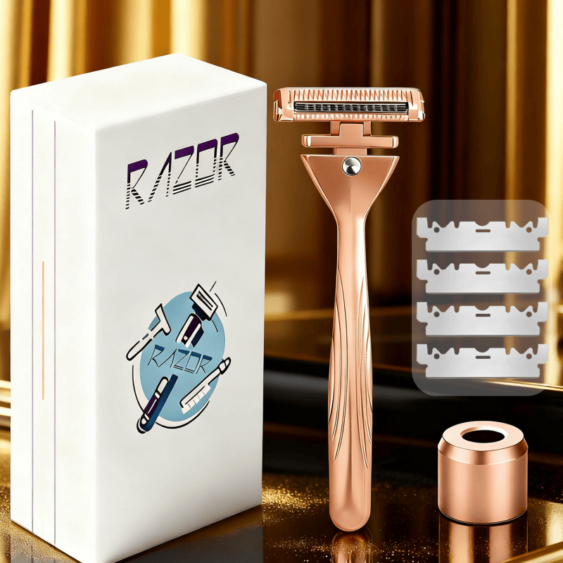 Magnetic 4-Layer Semi-Blade DE Safety Razor | Precision Luxury Shave & Eco-Friendly Design | Complete Gift Set