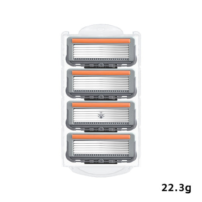 Men's Six-Blade Curved Razor with Non-Slip Zinc Alloy Rubber Handle and Stainless Steel Blade