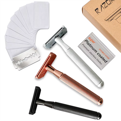 Men's Double-Sided Blade Adjustable Speed Anti-slip Knurled Zinc Alloy Stainless Steel Razor Shaver