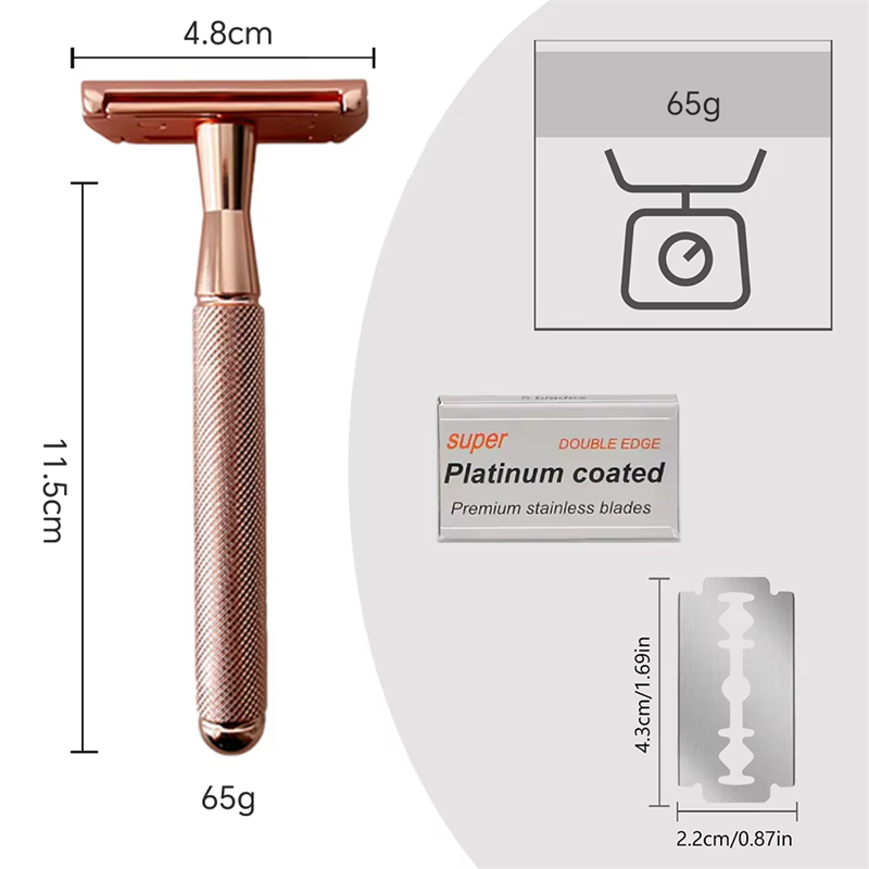 Men's Double-Sided Blade Adjustable Speed Anti-slip Knurled Zinc Alloy Stainless Steel Razor Shaver