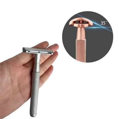 Men's Double-Sided Blade Adjustable Speed Anti-slip Knurled Zinc Alloy Stainless Steel Razor Shaver