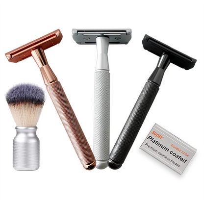 Men's Double-Sided Blade Adjustable Speed Anti-slip Knurled Zinc Alloy Stainless Steel Razor Shaver