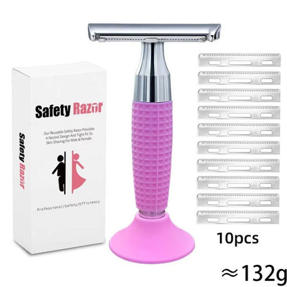Safety Razor Double-Sided Blade Non-slip Handle Silicone Stainless Steel Color Razor Shaving Razor