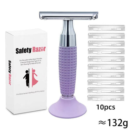 Safety Razor Double-Sided Blade Non-slip Handle Silicone Stainless Steel Color Razor Shaving Razor
