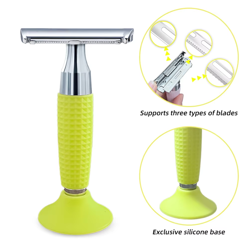 Safety Razor Double-Sided Blade Non-slip Handle Silicone Stainless Steel Color Razor Shaving Razor