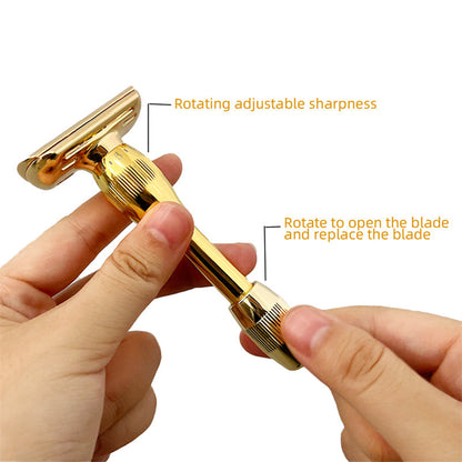 Unisex Double-Sided Blade Head Anti-slip Adjustable Gear Aluminum Alloy Shaving Razor
