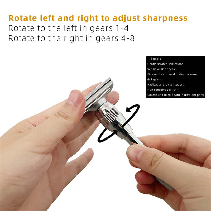 Unisex Double-Sided Blade Head Anti-slip Adjustable Gear Aluminum Alloy Shaving Razor