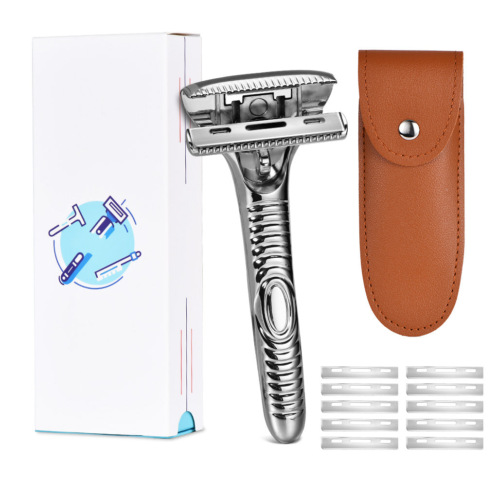 Multicolor Magnetic Sawtooth Razor Zinc Alloy Stainless Steel Safety Razor+Leather Case Travel Set
