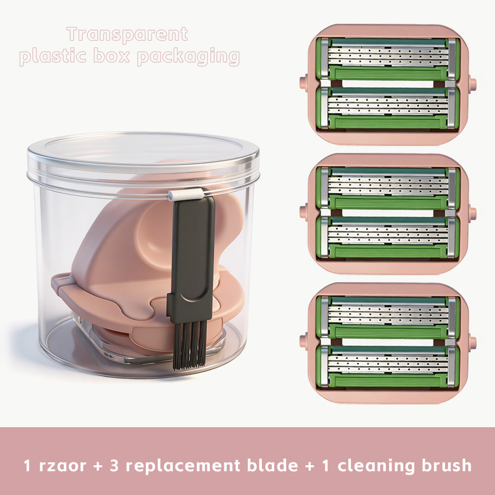 Upgrade Your Smoothness: Silicone Handle 6-Blade Refillable Lady Shaver – Includes Cleaning Brush & Travel Case