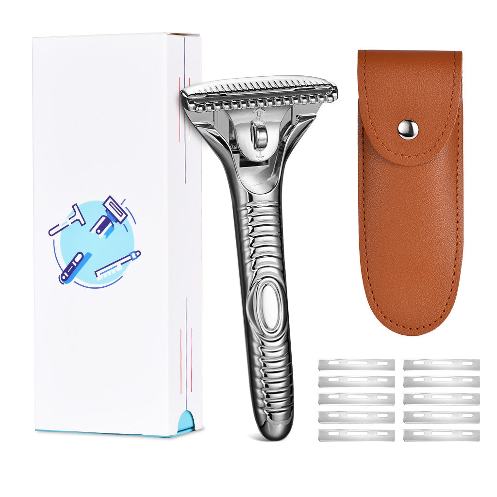 Multicolor Magnetic Sawtooth Razor Zinc Alloy Stainless Steel Safety Razor+Leather Case Travel Set
