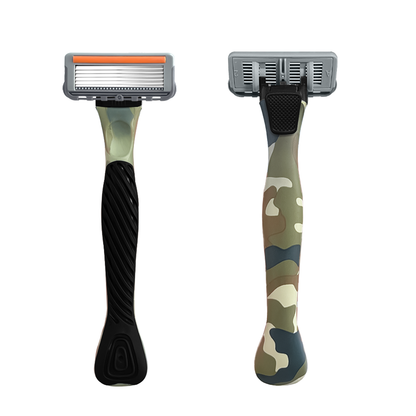 Men's Six-Blade Curved Razor with Non-Slip Zinc Alloy Rubber Handle and Stainless Steel Blade