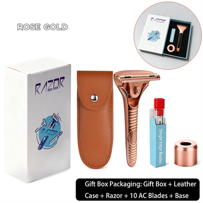 Eco-Luxe Double Edge Razor Set w/ Premium Case, Stand & 10 Blades. The Ultimate Sustainable Shaving Experience & Perfect Gift.