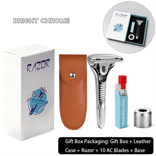 Eco-Luxe Double Edge Razor Set w/ Premium Case, Stand & 10 Blades. The Ultimate Sustainable Shaving Experience & Perfect Gift.