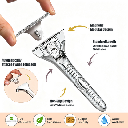 Magnetic Single Blade Razor w/ Roller Guide & Luxury Gift Set | Zero Waste Shave