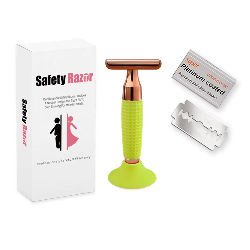 Safety Razor Double-Sided Blade Non-slip Handle Silicone Stainless Steel Color Razor Shaving Razor
