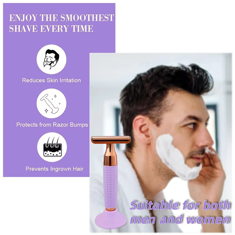 Safety Razor Double-Sided Blade Non-slip Handle Silicone Stainless Steel Color Razor Shaving Razor