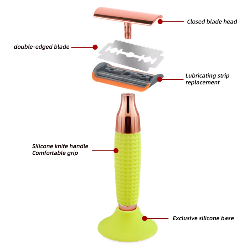 Safety Razor Double-Sided Blade Non-slip Handle Silicone Stainless Steel Color Razor Shaving Razor