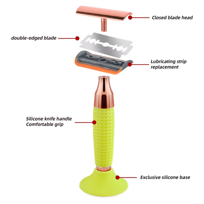 Safety Razor Double-Sided Blade Non-slip Handle Silicone Stainless Steel Color Razor Shaving Razor