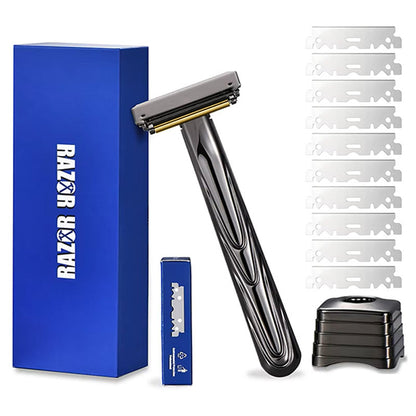 21T Glide Pro 4D Super Double-edged Safety Razor Half Blade Shaver With Travel Leather Storage Bag for Men Grooming Care