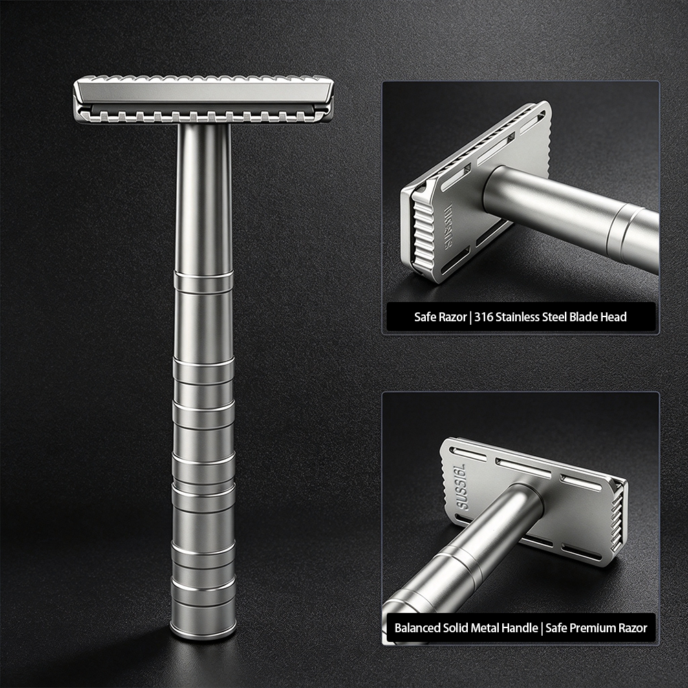 316L Stainless Steel Double Edge Safety Razor ,Gentle for Sensitive Skin, Suitable for Face & Body Hair Removal
