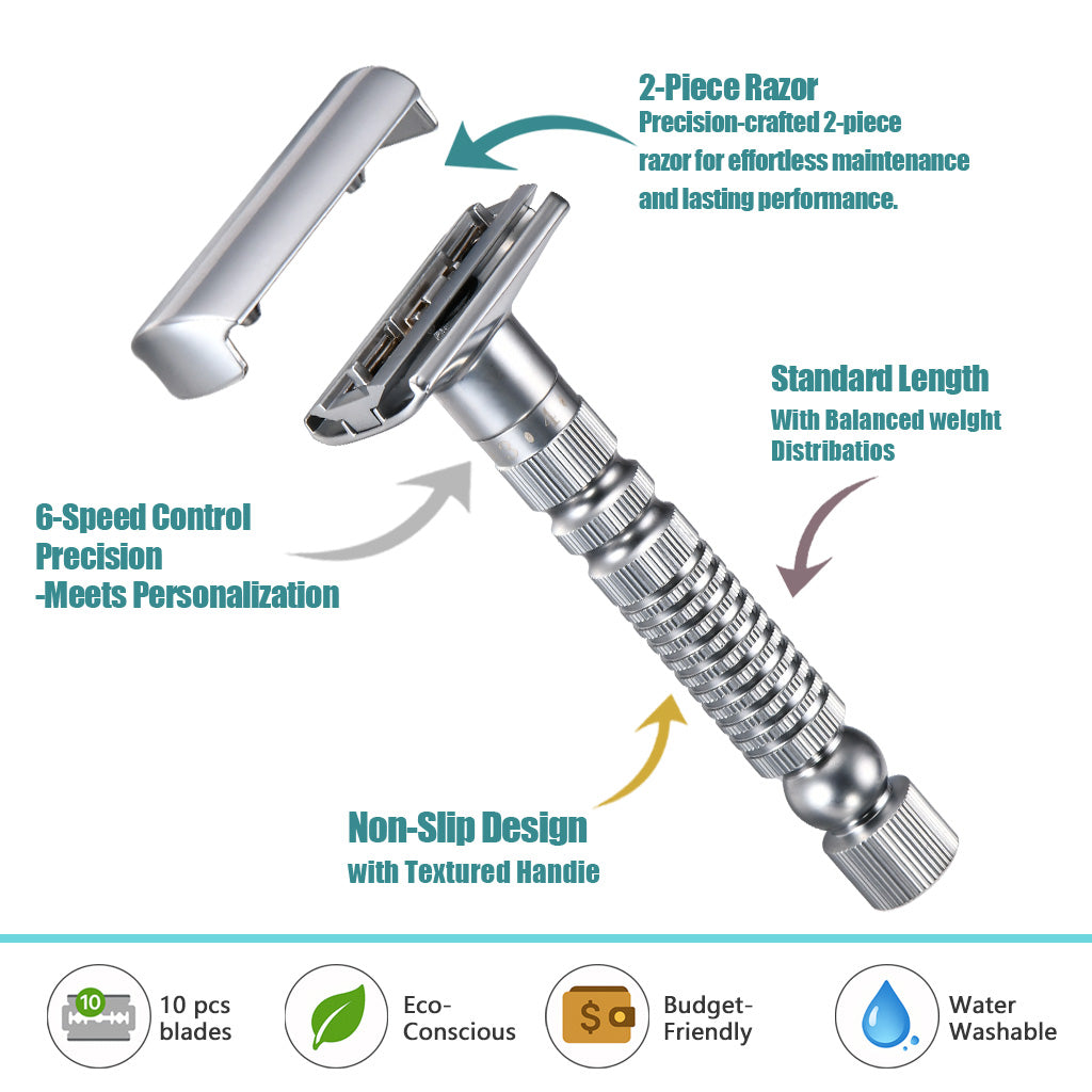 Men's Adjustable 6-speed Double-sided Zinc Alloy Stainless Steel Safety Razor Gift Box