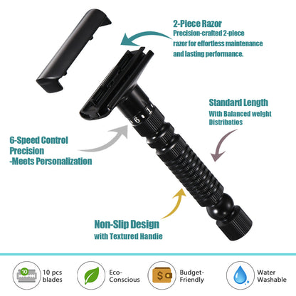 Men's Adjustable 6-speed Double-sided Zinc Alloy Stainless Steel Safety Razor Gift Box