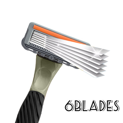 Men's Six-Blade Curved Razor with Non-Slip Zinc Alloy Rubber Handle and Stainless Steel Blade