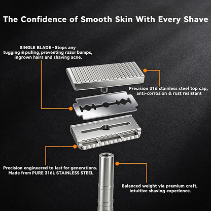 316L Stainless Steel Double Edge Safety Razor ,Gentle for Sensitive Skin, Suitable for Face & Body Hair Removal