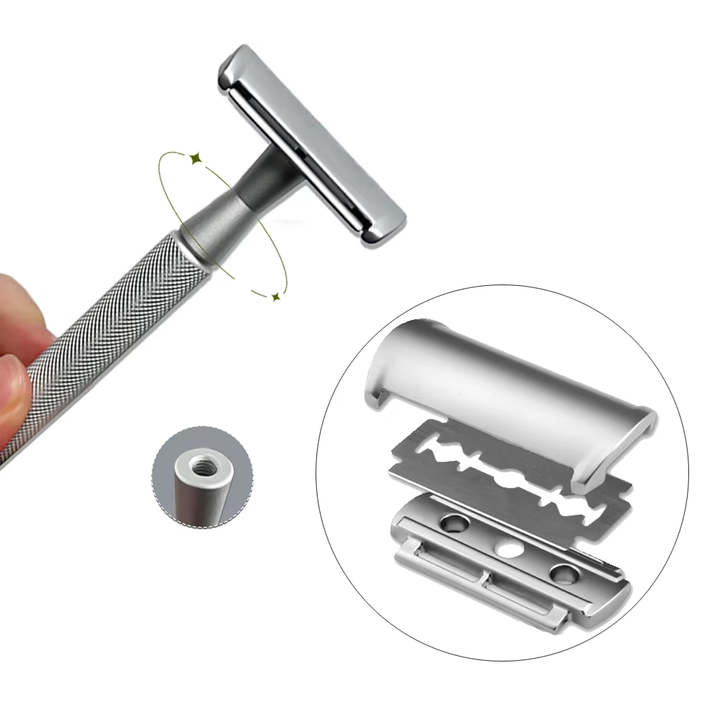 Men's Double-Sided Blade Adjustable Speed Anti-slip Knurled Zinc Alloy Stainless Steel Razor Shaver