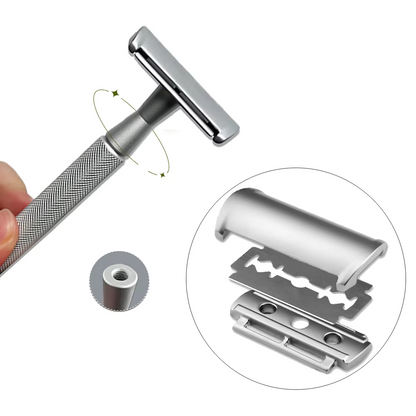 Men's Double-Sided Blade Adjustable Speed Anti-slip Knurled Zinc Alloy Stainless Steel Razor Shaver