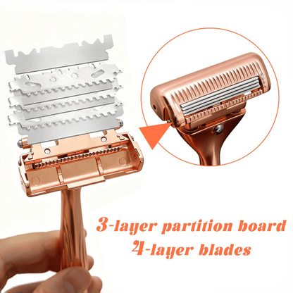 Magnetic 4-Layer Semi-Blade DE Safety Razor | Precision Luxury Shave & Eco-Friendly Design | Complete Gift Set