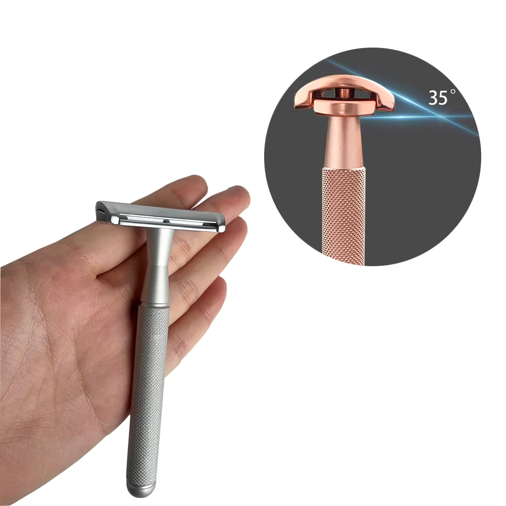 Men's Double-Sided Blade Adjustable Speed Anti-slip Knurled Zinc Alloy Stainless Steel Razor Shaver