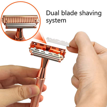 Premium Double-Layer Half-Blade Safety Razor – Solid Zinc Alloy Head & Handle, Includes 10 Replacement Blades + Travel Storage Box