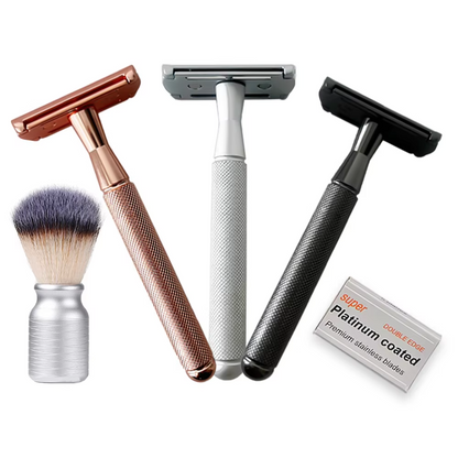 Men's Double-Sided Blade Adjustable Speed Anti-slip Knurled Zinc Alloy Stainless Steel Razor Shaver