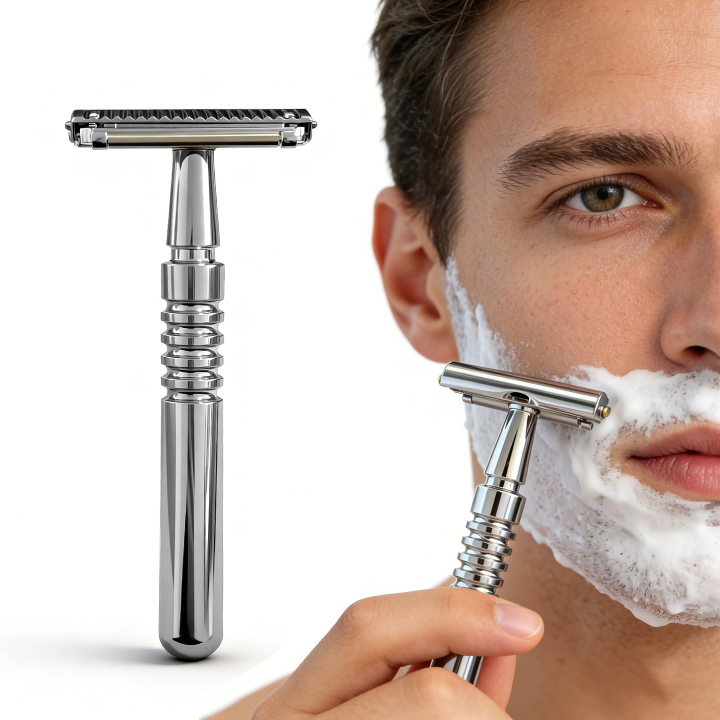 Premium Double-Layer Half-Blade Safety Razor – Solid Zinc Alloy Head & Handle, Includes 10 Replacement Blades + Travel Storage Box
