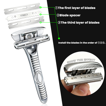 Eco-Luxe Double Edge Razor Set w/ Premium Case, Stand & 10 Blades. The Ultimate Sustainable Shaving Experience & Perfect Gift.