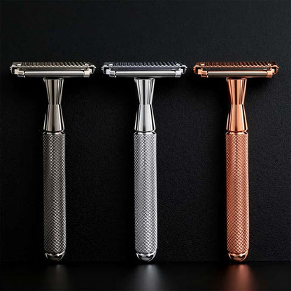 Premium Double-Layer Half-Blade Safety Razor – Solid Zinc Alloy Head & Handle, Includes 10 Replacement Blades + Travel Storage Box