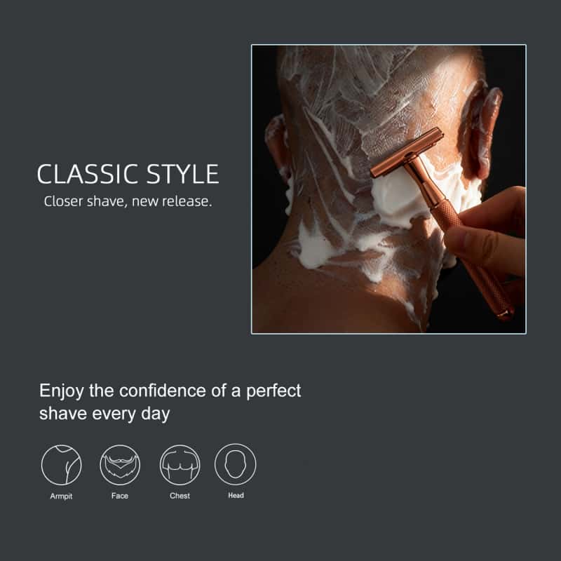 Premium Double-Layer Half-Blade Safety Razor – Solid Zinc Alloy Head & Handle, Includes 10 Replacement Blades + Travel Storage Box